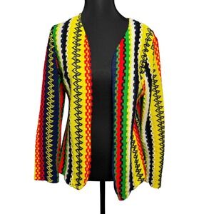 Vibrant Geometric Knit Open Front‎ Cardigan Jacket Boho Indie Retro Funky S